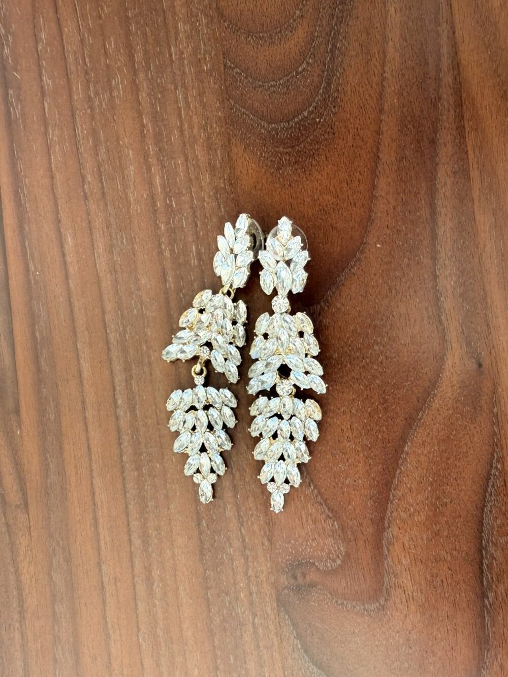 Gold Tone Chandelier Earrings 3” Drop Faux Diamond for Prom, Wedding, Formal